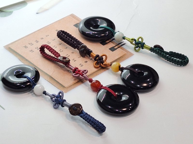 黑瑪瑙平安扣 - 鑰匙圈/鑰匙包 - 水晶 