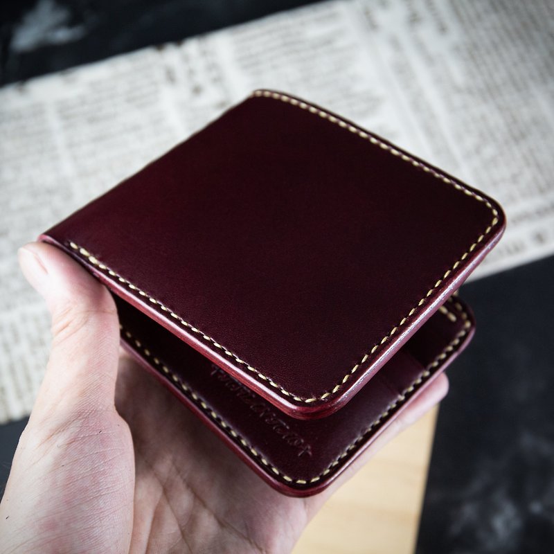 [Customized gift] [Arc wallet, Silver] Customized engraving of burgundy Italian vegetable tanned leather - Wallets - Genuine Leather Multicolor