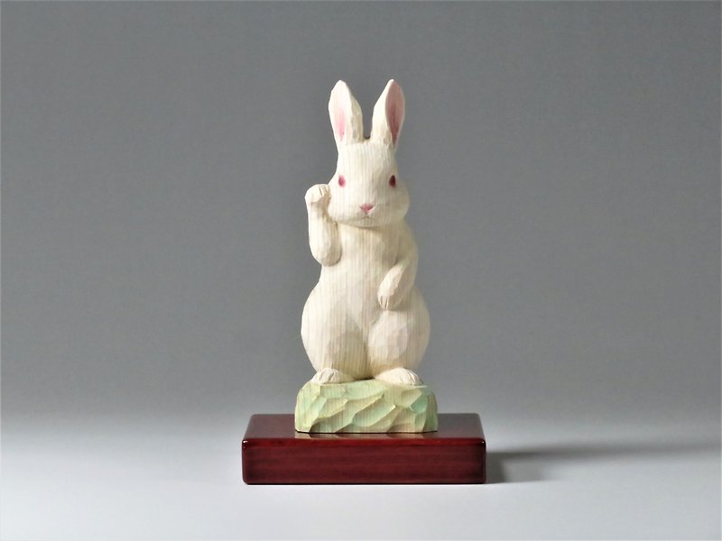 Wood carving rabbit Buddha 2302 - Stuffed Dolls & Figurines - Wood White