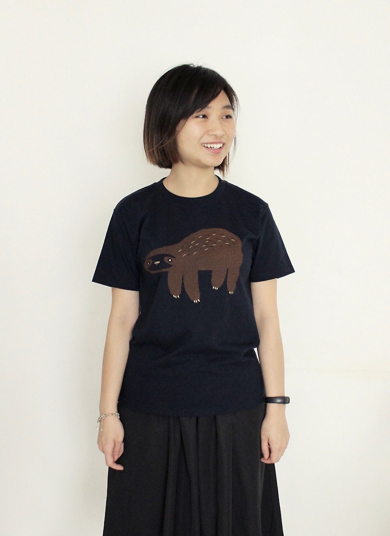 樹懶  手作絲印  PrintStar日本厚磅Tee - T 恤 - 棉．麻 藍色