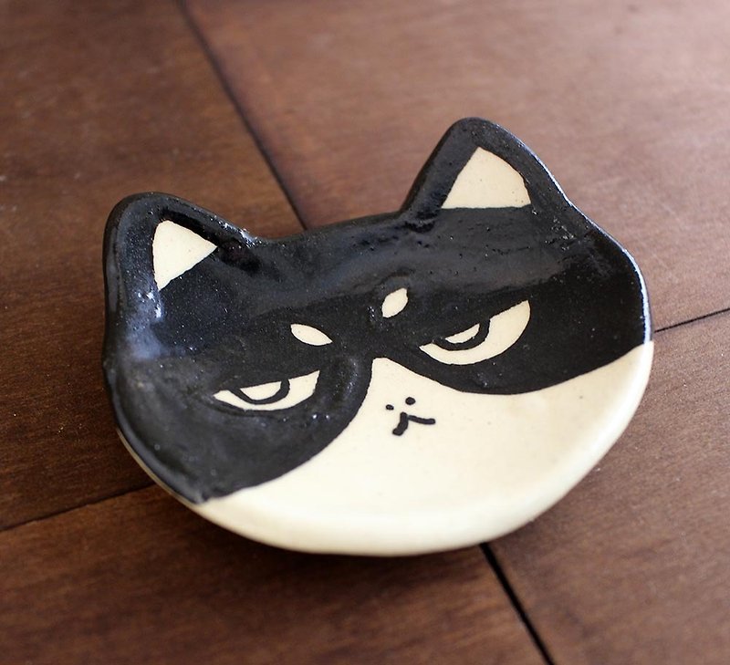 黒と白猫の豆皿 - 小皿 - 陶器 ブラック