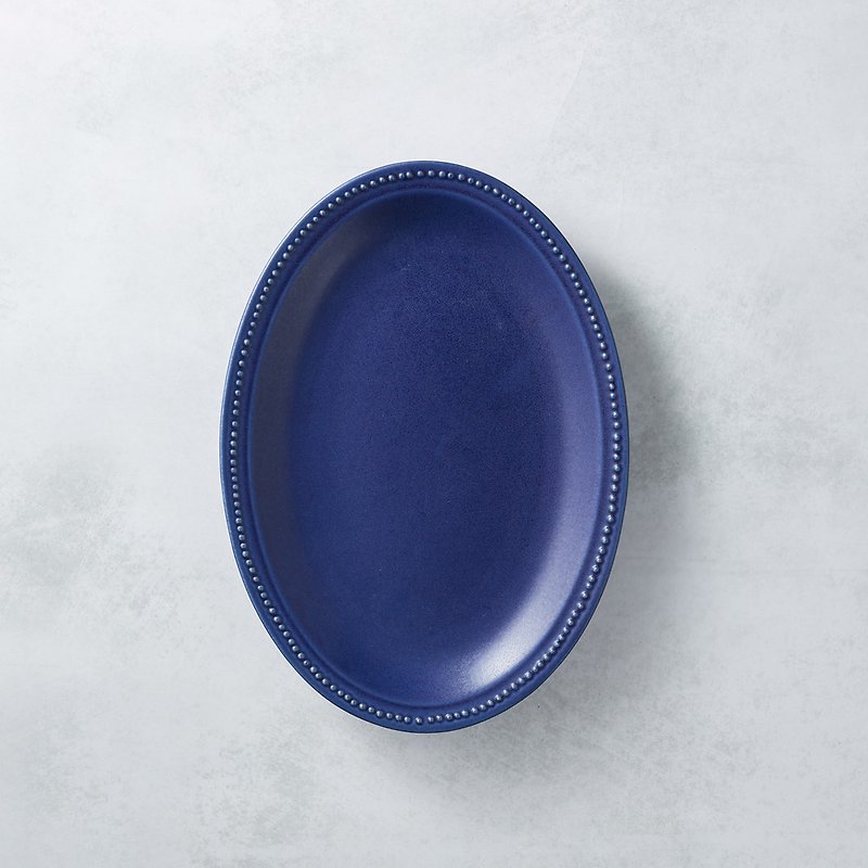 There is a kind of creativity-Japanese Mino yaki-Pearl-edge oval shallow dish-cyan - จานและถาด - ดินเผา สีน้ำเงิน