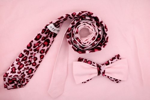 小可愛和小領帶 粉色豹紋領結領帶情侶套裝