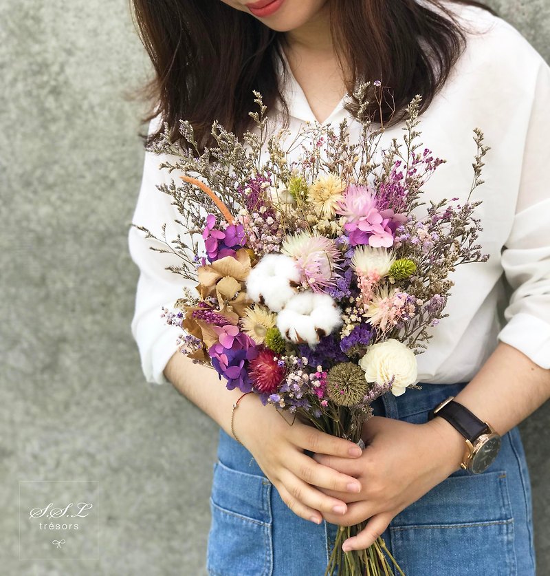 SSL American dry bouquet purple romantic spring / hand tied flowers / photo bouquet / bridal bouquet - Dried Flowers & Bouquets - Plants & Flowers 