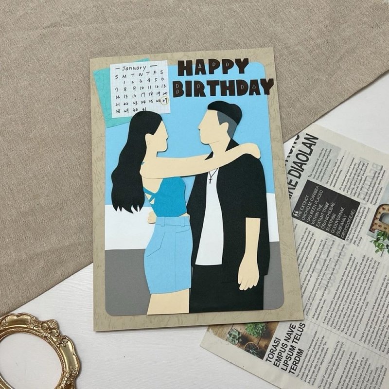 Portrait customized handmade cards with facial expressions, Valentine's Day gifts, birthday cards, couple gifts, Christmas - Cards & Postcards - Paper Multicolor