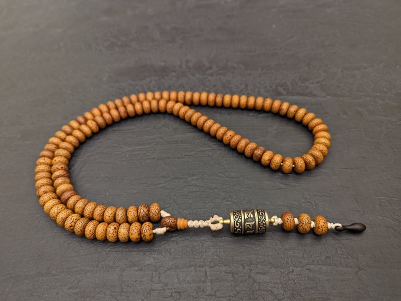 108 Bodhi Mala prayer Wheel necklace Tibetan Buddhist rosary meditation beads - Necklaces - Wood Brown