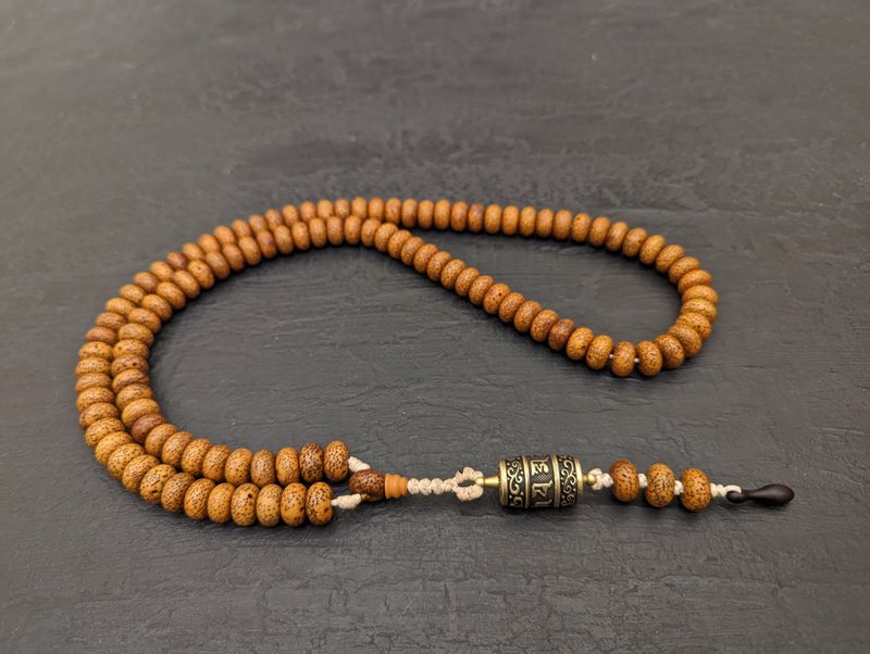 108 Bodhi Mala prayer Wheel necklace Tibetan Buddhist rosary meditation beads - Necklaces - Wood Brown