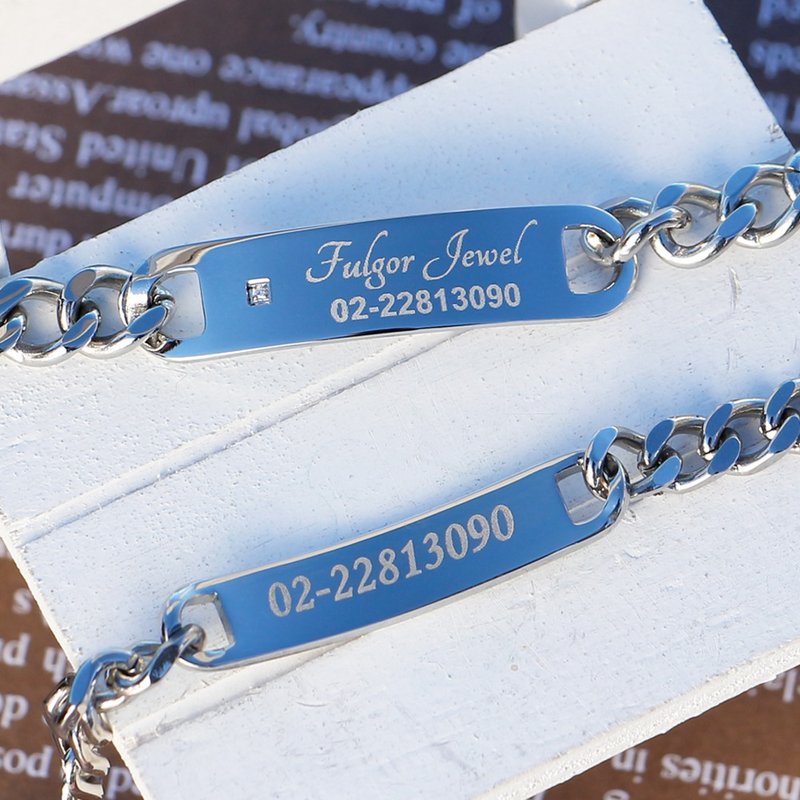 【FulgorJewel】Customized anti-lost love bracelet with free engraving on both sides - Bracelets - Stainless Steel Silver