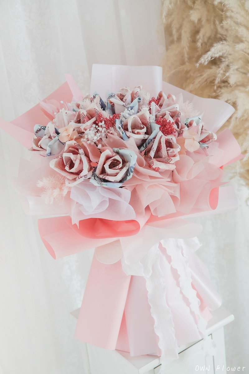 Pink bouquet/banknote bouquet/money bouquet/money flower/birthday bouquet/Valentine's Day bouquet/birthday gift - Dried Flowers & Bouquets - Plants & Flowers Pink