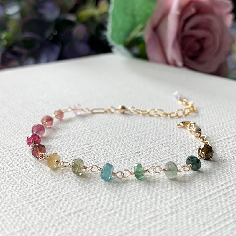 Rainbow-14kgf multicolor tourmaline bracelet - Bracelets - Semi-Precious Stones Multicolor