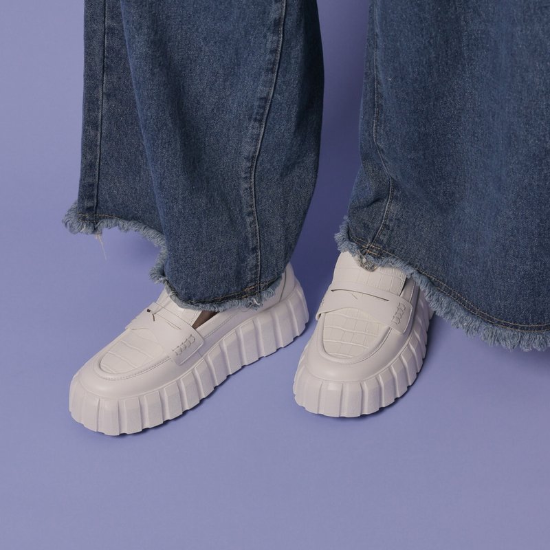 穆勒厚底鞋-方狀底-白色-零碼出清 - 女牛津鞋/樂福鞋 - 真皮 白色