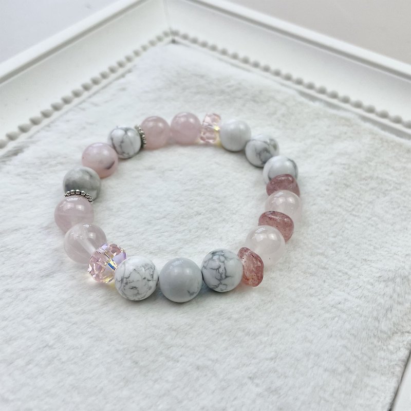 Rose Quartz White Stone Love Luck Natural Crystal Gift Energy Stone Bracelet Direct Shipping from Japan - Bracelets - Crystal Pink