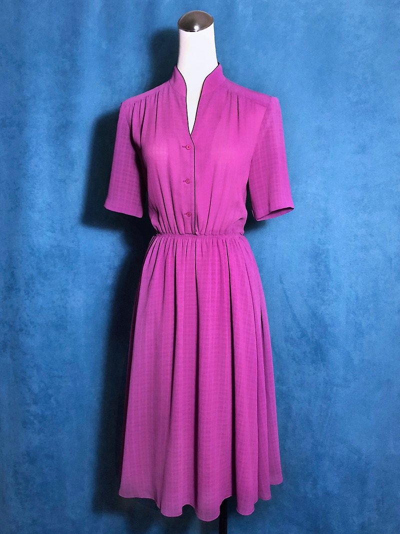 Solid color weave short-sleeved dress vintage / abroad brought back VINTAGE - ชุดเดรส - เส้นใยสังเคราะห์ สีม่วง