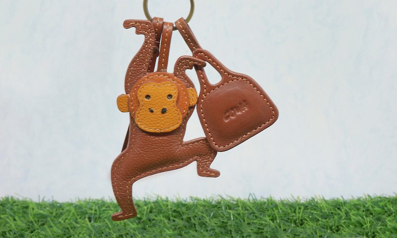 Cow Leather Zodiac Keyring-Monkey - Keychains - Genuine Leather Brown