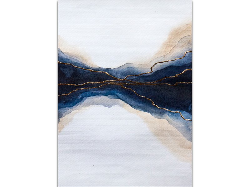 Indigo Landscape Art Abstract Watercolor Original Painting Abstract Mountains - 海報/掛畫/掛布 - 其他材質 藍色