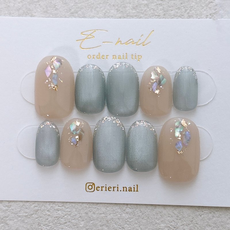 ブルー　青　シェル　ネイル　大人ネイル　上品 - 指甲油/指甲貼 - 塑膠 藍色