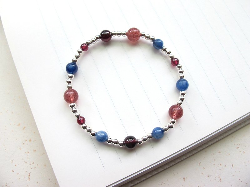 Strawberry Crystal x Garnet x Kyanite x925 Silver [Rock-Pluto] -Handmade Natural Stone Series - Bracelets - Crystal Multicolor