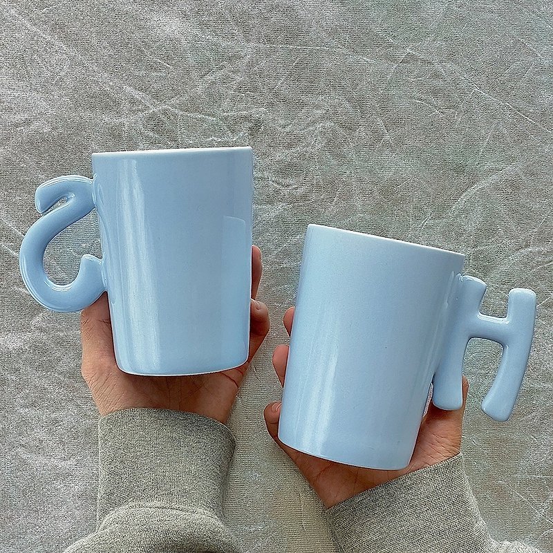 เครื่องลายคราม แก้วมัค/แก้วกาแฟ สีน้ำเงิน - [Dianhua Coupon] Stan&Co Couple Mug/Coffee Cup 450ml with optional letters