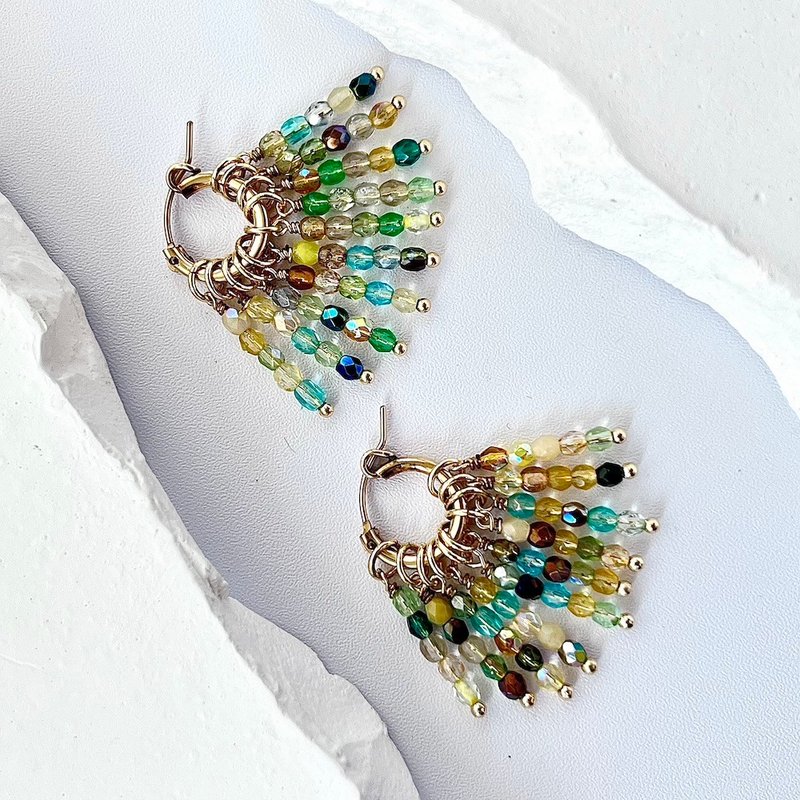 Spring Meadow Hoop Earrings - Earrings & Clip-ons - Colored Glass Green