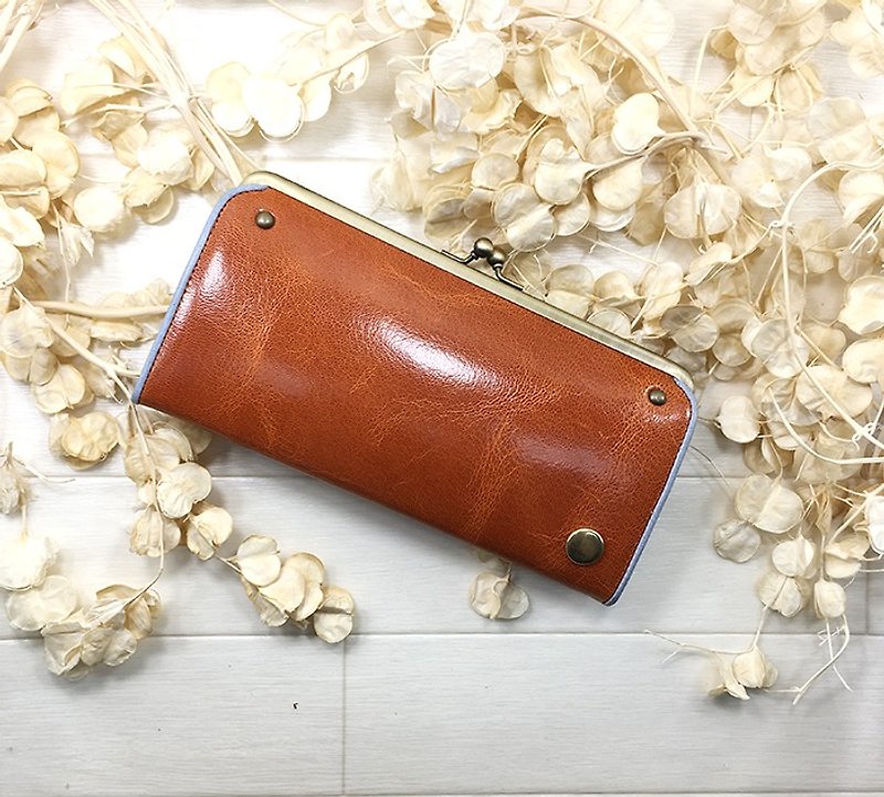 CU087CA leather purse Gamaguchi gloss goat leather wallet Leather wallet / spicy / gloss / goat leather / long wallet / dermo packing / packing / Mitsuzawa / goat leather / - กระเป๋าสตางค์ - หนังแท้ สีส้ม