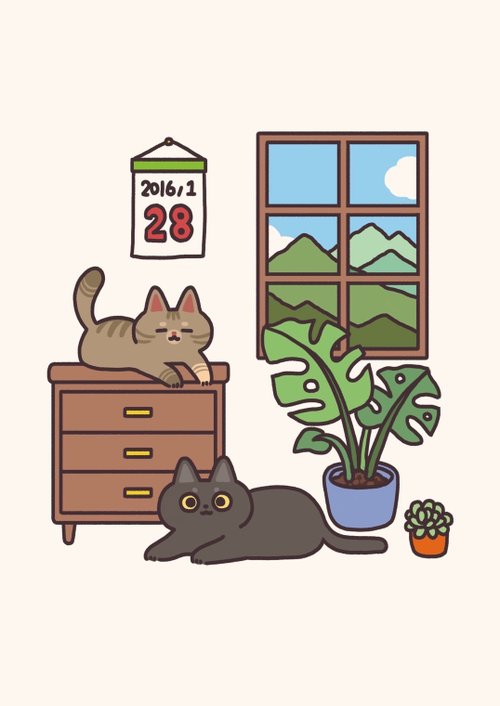 Adobe大師's哲學貓生 貓咪插畫明信片 居家日常款
