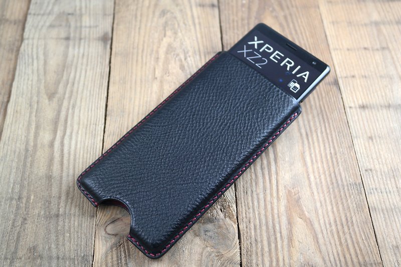 APEE leather hand ~ plastic mobile phone holster ~ natural rejection pattern black ~ Sony XZ2 - เคส/ซองมือถือ - หนังแท้ สีดำ