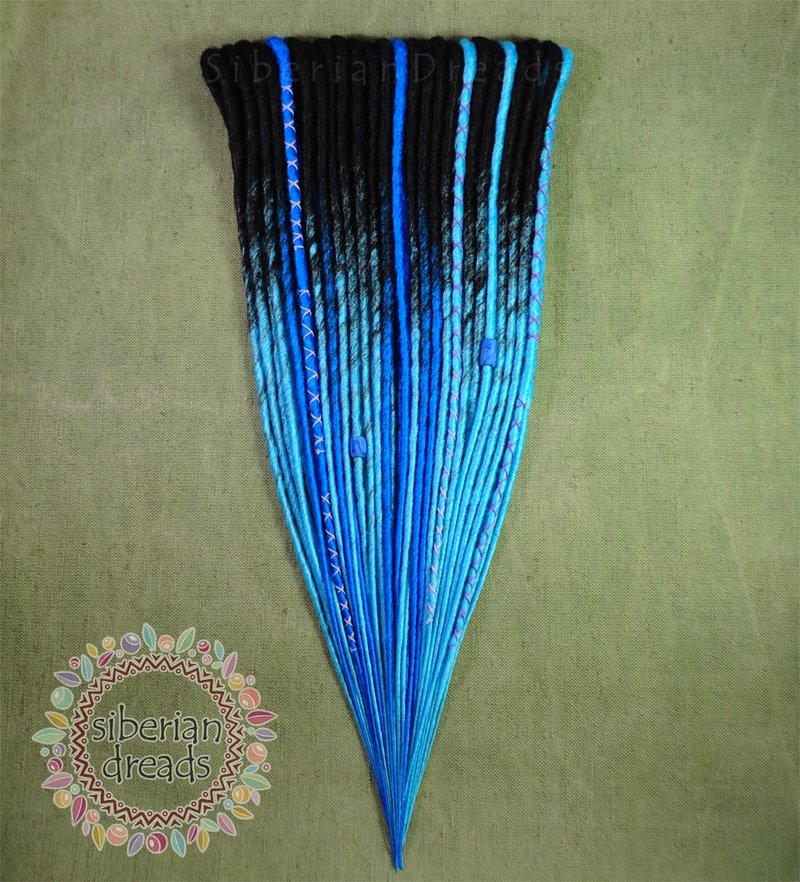 Blue Twist Dreadlocks / Two blue tone combiantion twisted smooth dreads - 髮夾/髮圈 - 其他材質 藍色