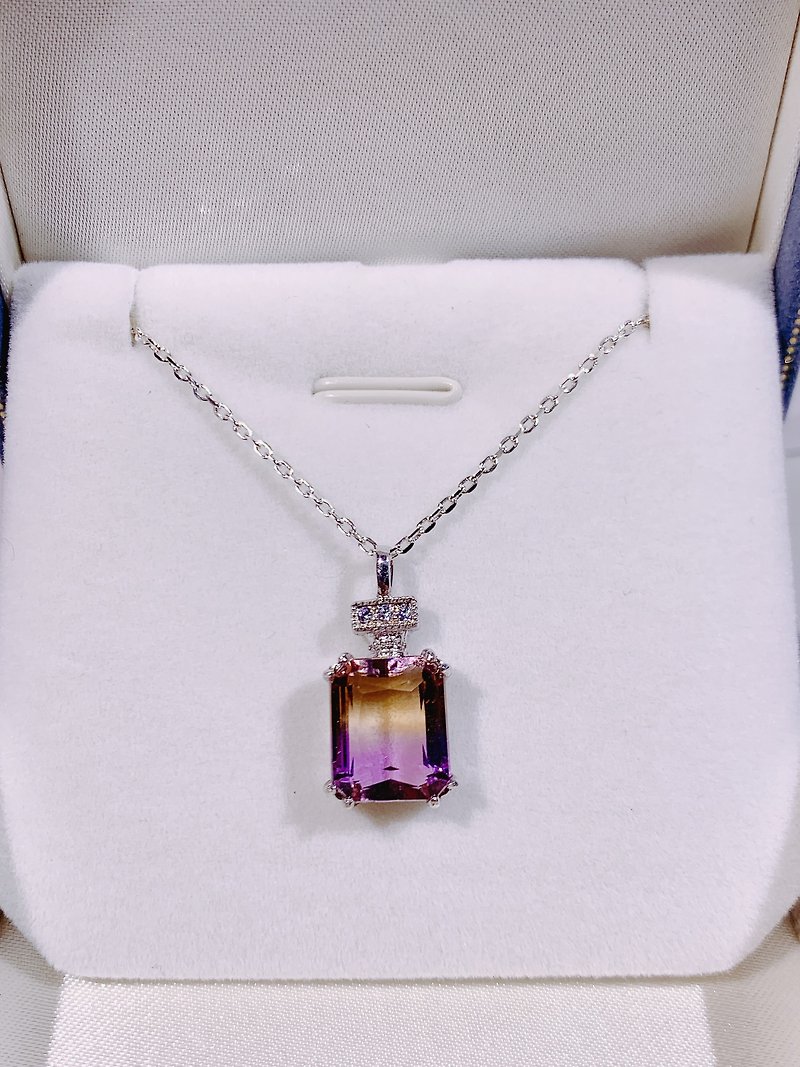 紫黃晶香水瓶設計寶石項鍊 5.33克拉 925純銀 【24 小時快速出貨 - 項鍊 - 寶石 多色