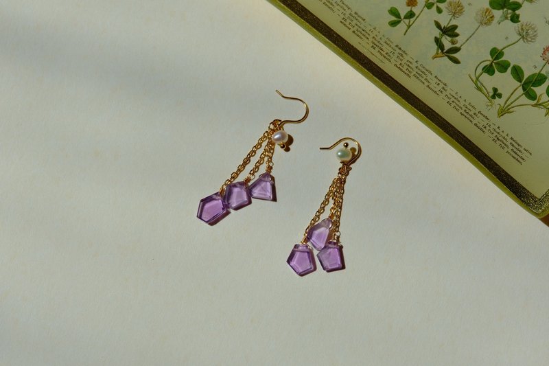 Highlight Dear You Amethyst and Pearl Earrings - ต่างหู - เครื่องประดับพลอย 