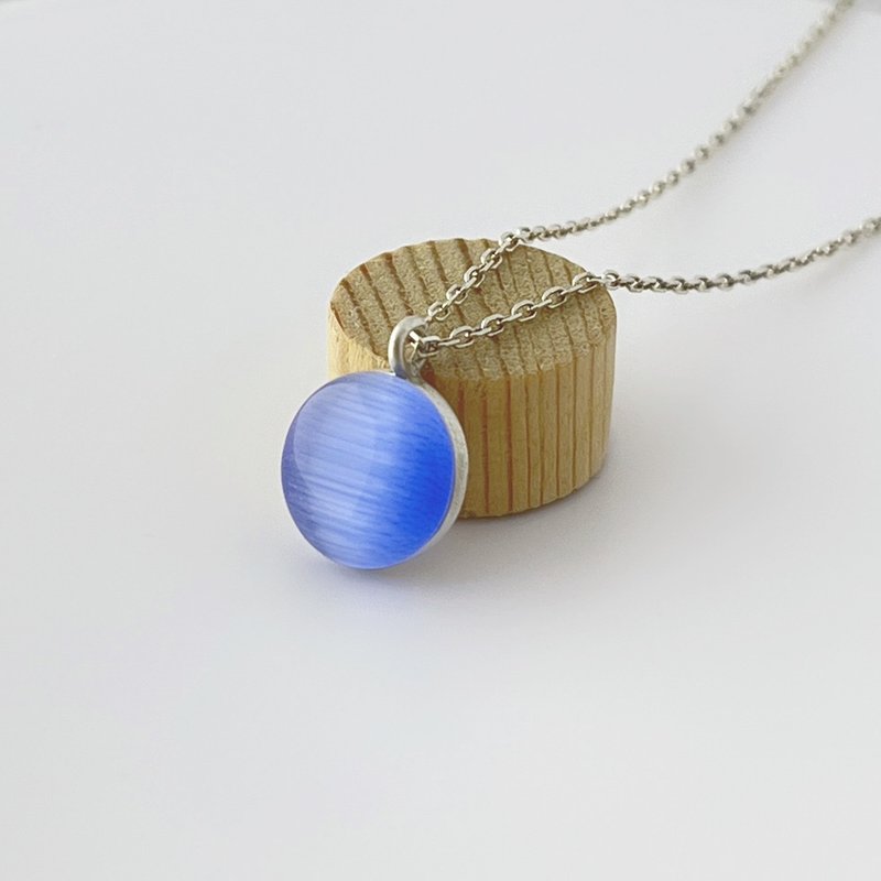 Blue Cat's Eye Stone Pendant in 925 Sterling Silver - 項鍊 - 寶石 粉紅色