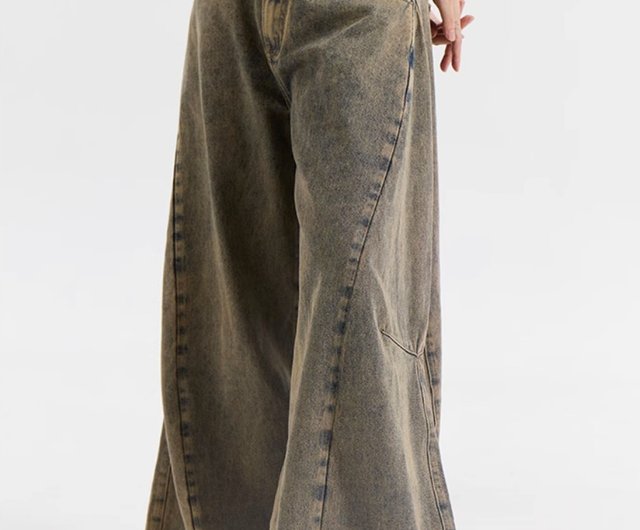 Desert Denim distressed washed denim wide-leg pants - Shop CONP