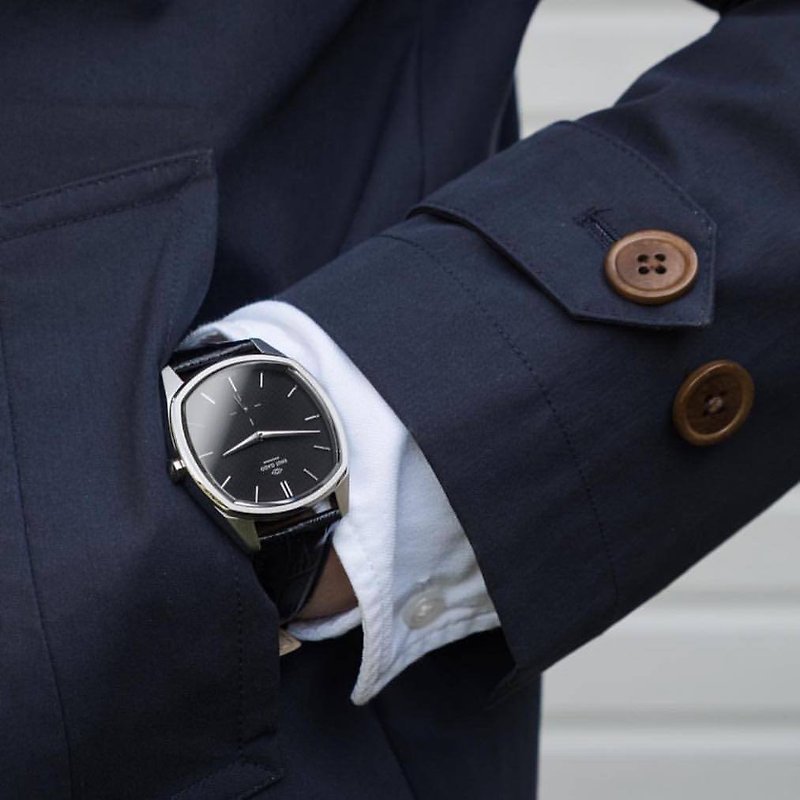 【Display table】Swedish limited watch-exquisite moment Italian leather strap/38mm - นาฬิกาผู้ชาย - โลหะ สีดำ