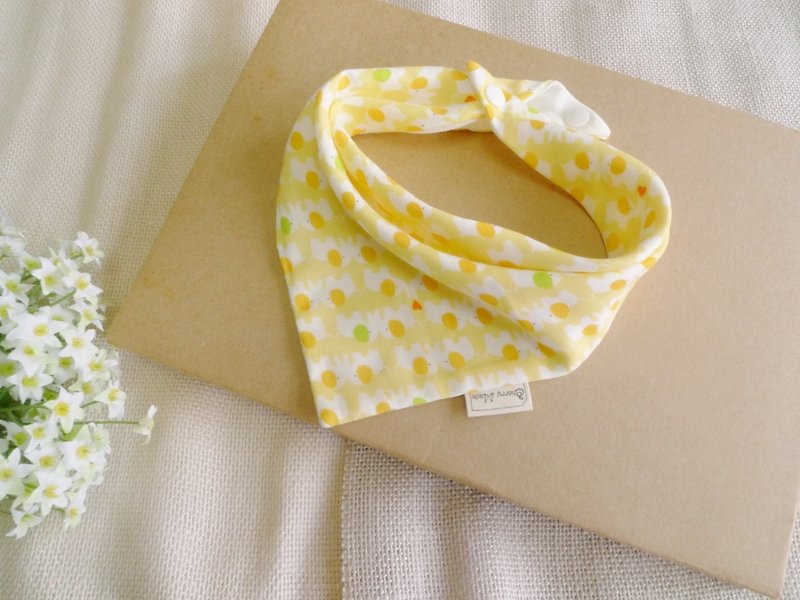 寶寶三角口水巾--粉黃小象舒眠款 - 口水肩/圍兜 - 棉．麻 黃色