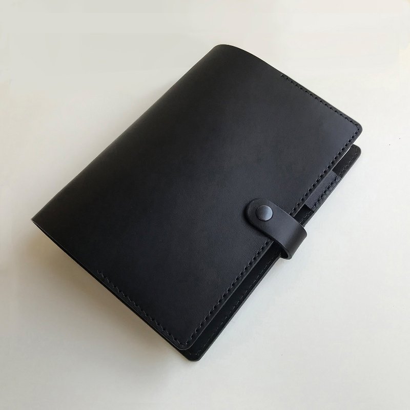 Bambini A5 six-hole loose-leaf leather book jacket/handbook/-graphite black/nautical blue - Notebooks & Journals - Genuine Leather Black
