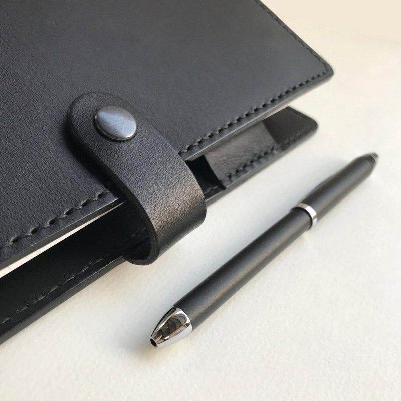 Bambini A5 Six-Ring Binder Leather Notebook / Planner / Vegetable-Tanned Leather - Graphite black / Nautical Blue - Notebooks & Journals - Genuine Leather Black