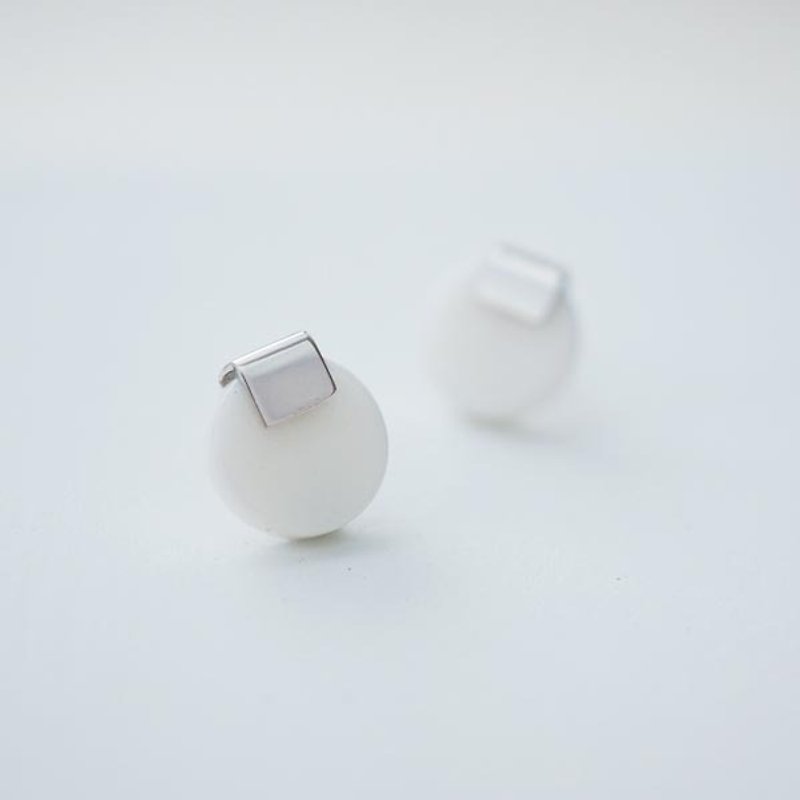天然寶石瑪瑙手工純銀耳環 - 耳環/耳夾 - 寶石 白色