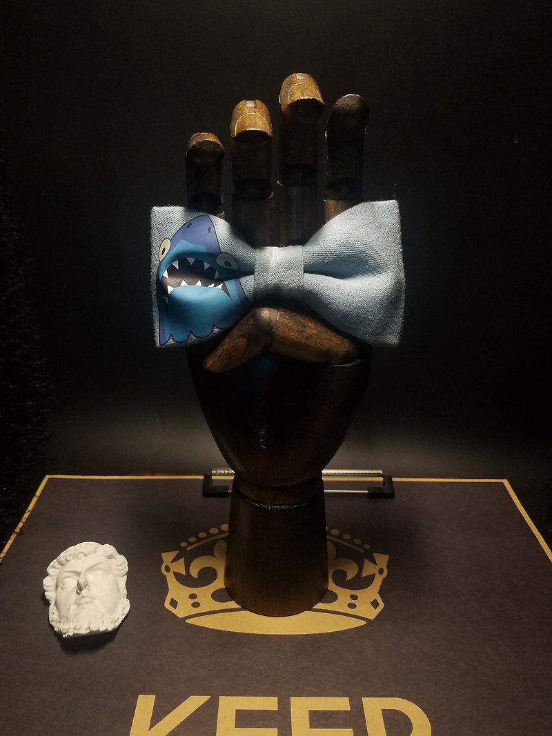 Blue shark print tie animation leisure bow - Bow Ties & Ascots - Cotton & Hemp Blue