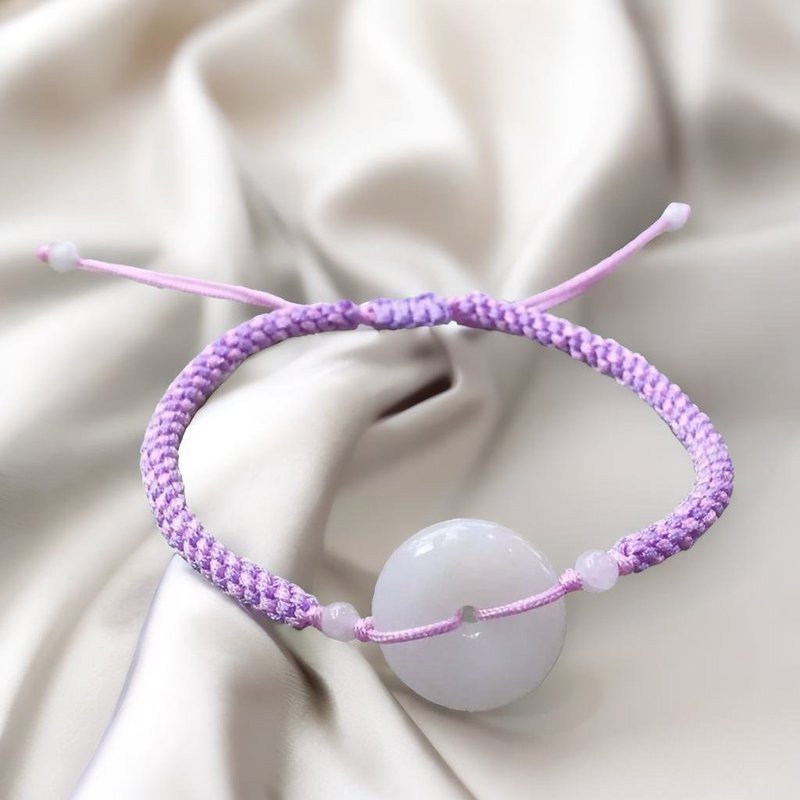 [May‧Peace] White Jadeite Peace Buckle Braided Bracelet | Natural Burmese Jadeite A Grade | Gift - Bracelets - Jade White