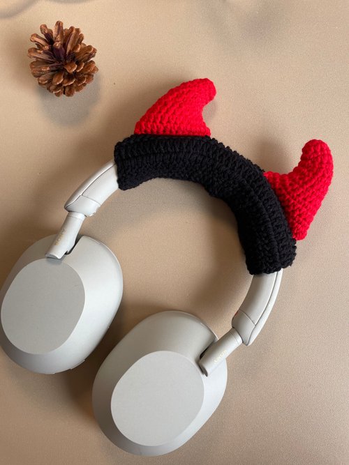 Pawpawcrochet 原創設計憤怒的牛角AirPod Max 保護套 索尼 XM5 頭戴式耳機保護