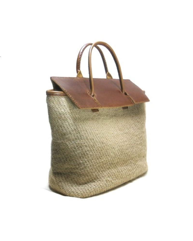 Rooff Bag - กระเป๋าถือ - ผ้าฝ้าย/ผ้าลินิน สีนำ้ตาล