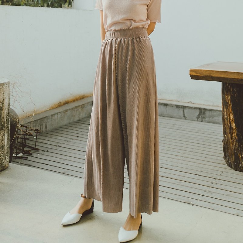 Annie Chen 2018 summer new literary women's elastic waist wide leg pants - Women's Pants - Cotton & Hemp Pink