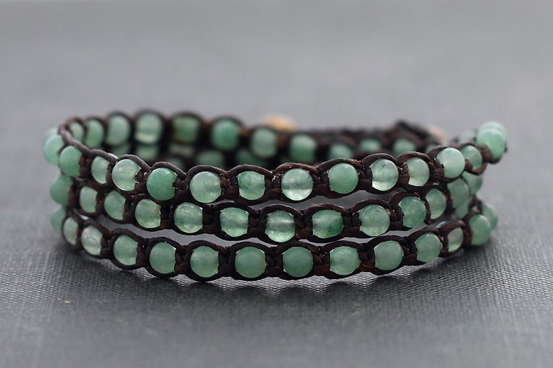 Jade Triple Wrap Unisex Bracelets Anklets Woven Beaded - Bracelets - Stone Green