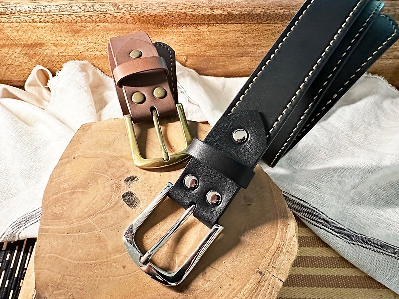35mm hem seam belt leather DIY material package, good sewing and custom engraving birthday gift genuine leather - Leather Goods - Genuine Leather Multicolor
