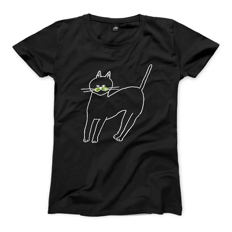 Cat - black - female version of the T-shirt - เสื้อยืดผู้หญิง - ผ้าฝ้าย/ผ้าลินิน สีดำ