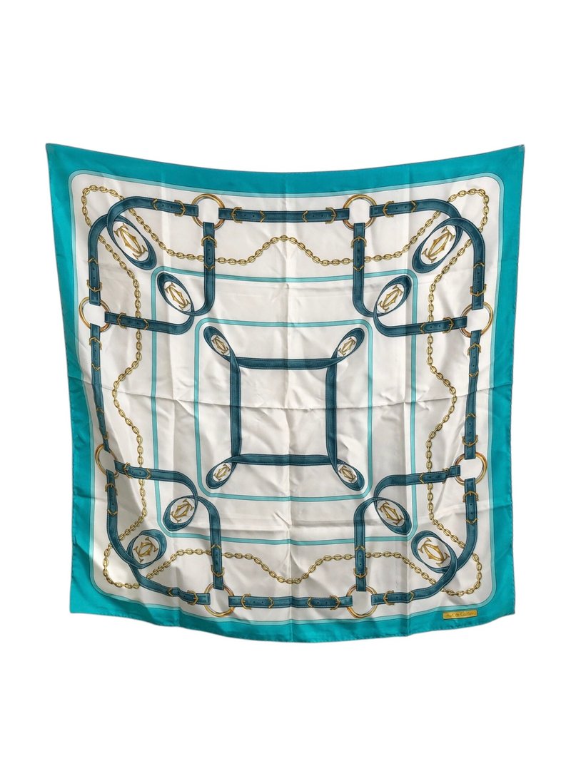 【Direct from Japan Luxury Pre-owned Bag】Cartier Scarf White Blue Logo Silk Vintage Old v2jmna - ผ้าพันคอ - ผ้าไหม ขาว