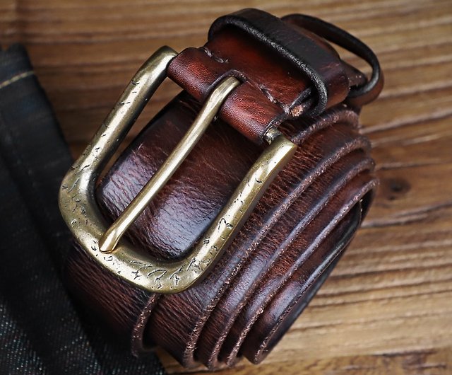 Men Cowskin Genuine Leather Belt Vintage Jeans Belt Strap Double Pin Buckle Designer  Belts For Men 