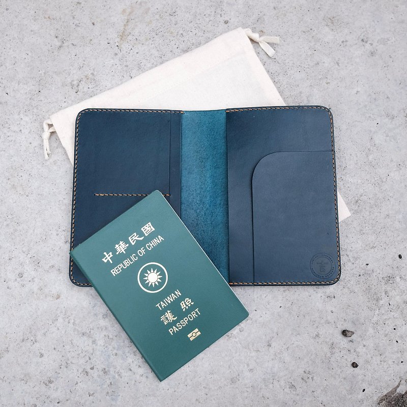 European leather dark blue BUTTERO passport holder passport sets can be printed in English names and numbers / Kyrgyz - Passport Holders & Cases - Genuine Leather Blue