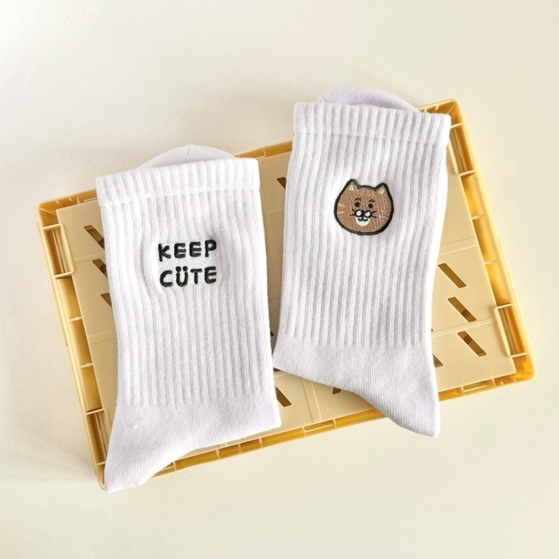 Cute cats and dogs-mid-length socks - Socks - Cotton & Hemp White