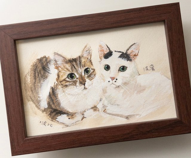 猫を描く】油絵風の似顔絵水彩イラスト（2枚） オーダーメイド