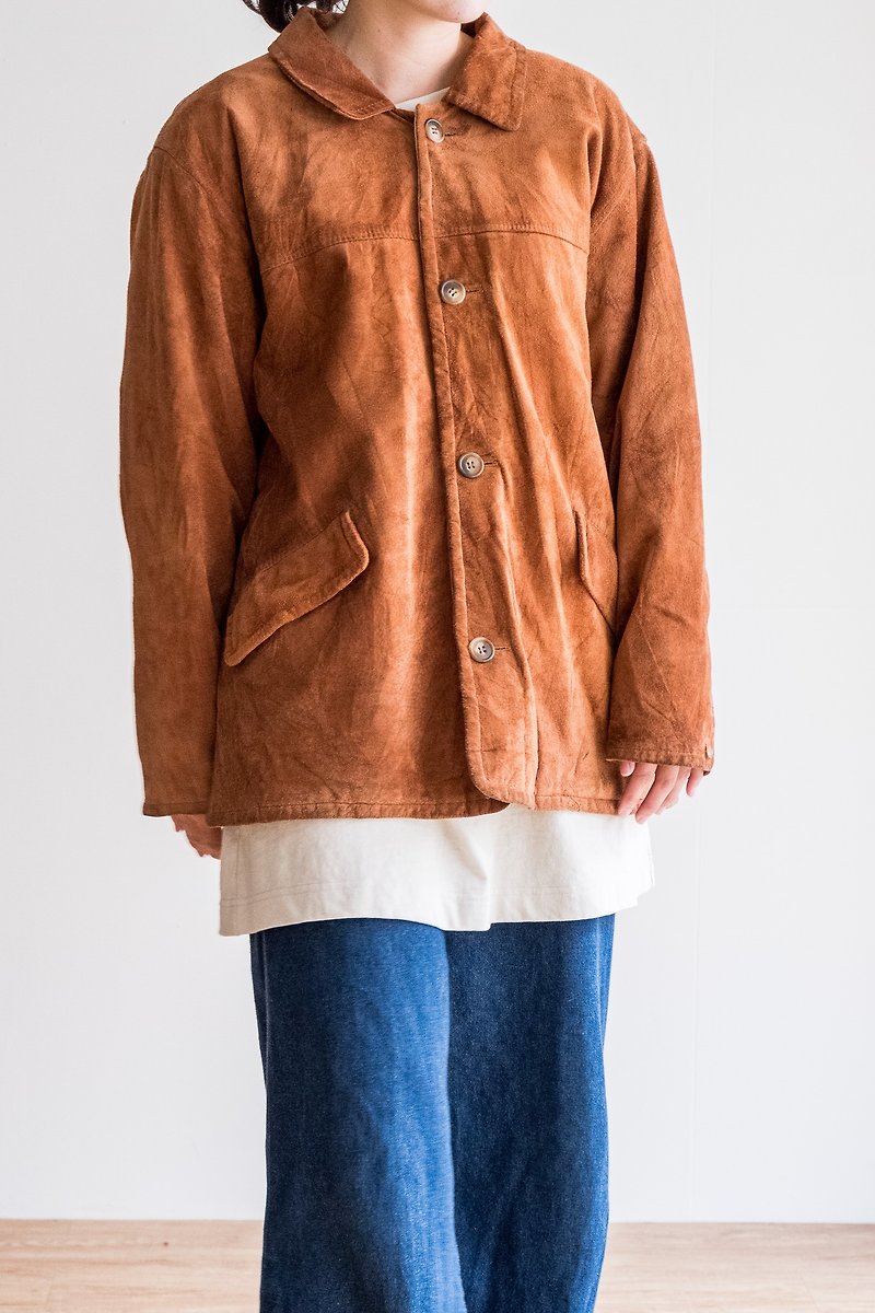 Vintage Jacket / Suede Jacket no.22 - เสื้อแจ็คเก็ต - หนังแท้ สีนำ้ตาล